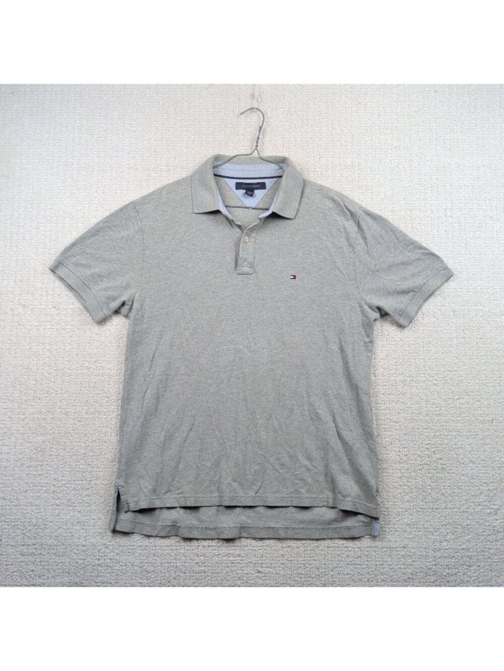 Tommy Hilfiger Gray Large Men's Polo Shirt Short Sleeve Flag Logo Classic Fit